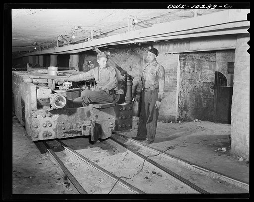 Untitled photo, possibly related to: Pittsburgh, Pennsylvania (vicinity). Montour no. 4 mine of the Pittsburgh Coal Company. A trip of coal bound for the surface.