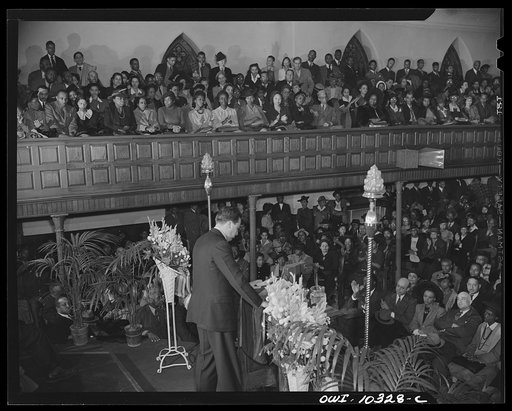 Washington, D.C. Clayton Powell addressing the citizens' committee mass meeting