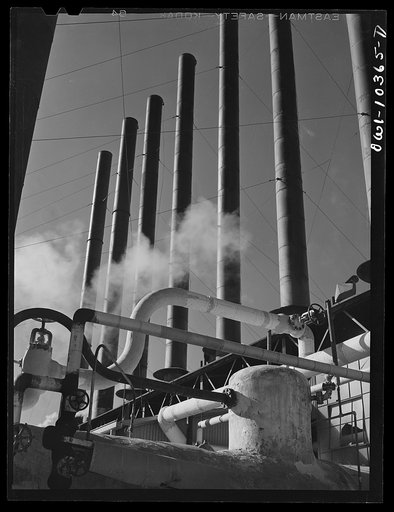 Smokestacks at a boiler house at the Phillips gasoline plant
