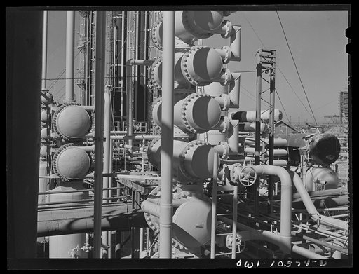 Fractionators and equipment at a gasoline plant