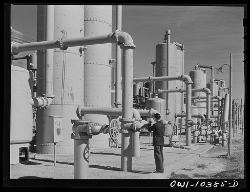 Distillation units and absorbers at a gasoline plant