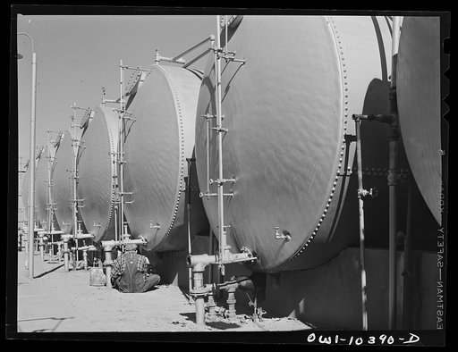 Storage tanks at a gasoline plant