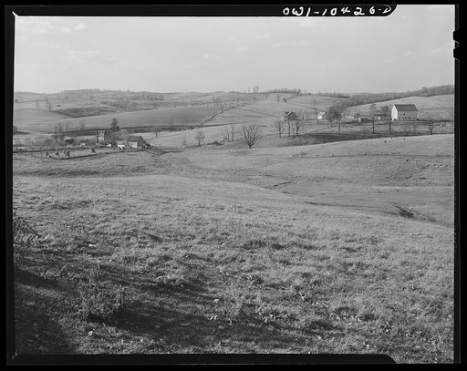 Pittsburgh, Pennsylvania (vicinity). Montour no. 4 mine of the Pittsburgh Coal Company. Above the coal seam, dairy and farm lands lay undisturbed. Only occasionally there will be "sinks" and large "pot holes" caused by the collapsing of "mined out" areas of the seam