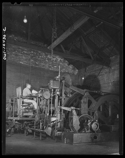 Pittsburgh, Pennsylvania (vicinity). Montour no. 4 mine of the Pittsburgh Coal Company. Electrically driven hoist which lifts the cages of coal cars from the floor of the mine to the tipple where a rotary dump empties them into waiting railroad cars