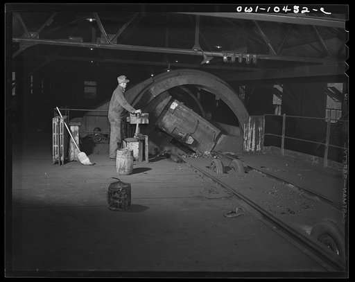 Untitled photo, possibly related to: Pittsburgh, Pennsylvania (vicinity). Montour no. 4 mine of the Pittsburgh Coal Company. Rotary dump which empties coal cars into a chute which conveys the coal to railroad cars beneath
