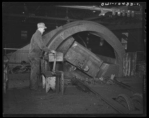 Untitled photo, possibly related to: Pittsburgh, Pennsylvania (vicinity). Montour no. 4 mine of the Pittsburgh Coal Company. Rotary dump which empties coal cars into a chute which conveys the coal to railroad cars beneath