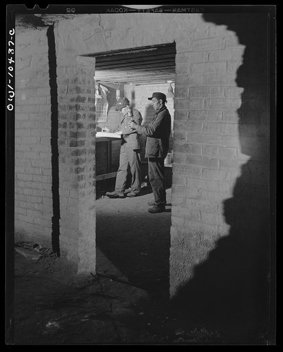 Pittsburgh, Pennsylvania (vicinity). Montour no. 4 mine of the Pittsburgh Coal Company. Doorway and interior of fire boss' room where the records of inspection are kept