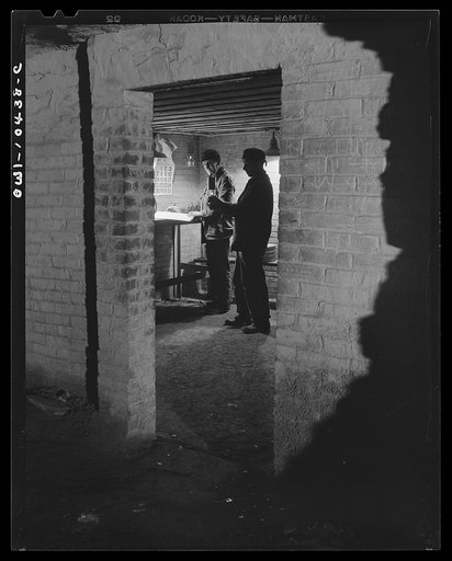 Pittsburgh, Pennsylvania (vicinity). Montour no. 4 mine of the Pittsburgh Coal Company. Doorway and interior of fire boss' room where the records of inspection are kept