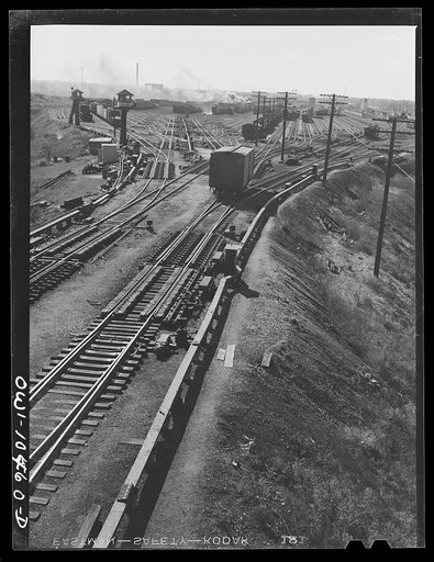 Untitled photo, possibly related to: Chicago, Illinois. General view of the south hump at an Illinois Central Railroad yard