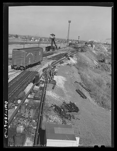 Untitled photo, possibly related to: Chicago, Illinois. General view of the south hump at an Illinois Central Railroad yard