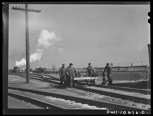 Untitled photo, possibly related to: Chicago, Illinois. Cars on classification tracks at an Illinois Central Railroad yard