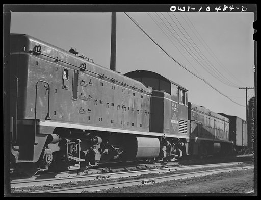 Chicago, Illinois. Giant diesel electric engine of the Illinois Central Railroad
