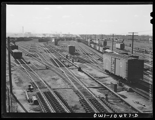 Chicago, Illinois. General view of the south hump at an Illinois Central Railroad yard