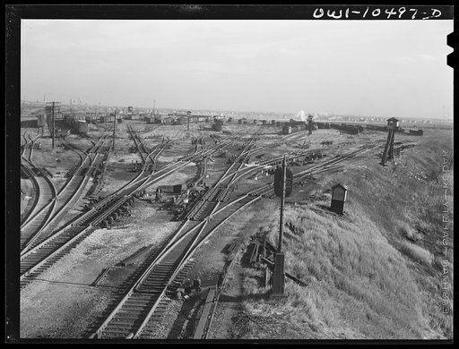 Chicago, Illinois. General view of the north classification yard at an Illinois Central Railroad yard