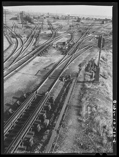Chicago, Illinois. General view of the north classification yard at an Illinois Central Railroad yard
