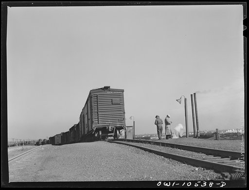 Chicago, Illinois. Cars going over the south hump at an Illinois Central Railroad yard