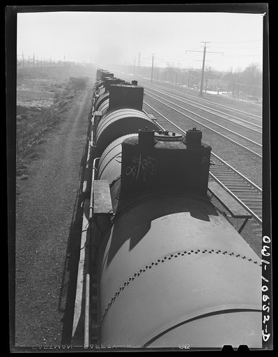 Chicago, Illinois. An oil train just arrived from the southwest at an Illinois Central Railroad yard
