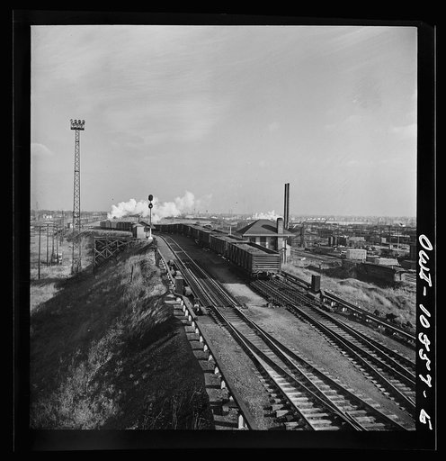 Untitled photo, possibly related to: Chicago, Illinois. Tank car going over the retarder at the south hump at an Illinois Central Railroad yard