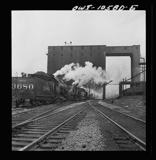 Chicago, Illinois. The turntable at the roundhouse at an Illinois Central Railroad yard