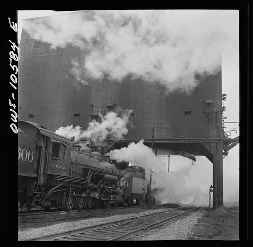 Untitled photo, possibly related to: Chicago, Illinois. The turntable at the roundhouse at an Illinois Central Railroad yard