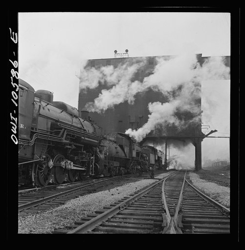 Untitled photo, possibly related to: Chicago, Illinois. The turntable at the roundhouse at an Illinois Central Railroad yard