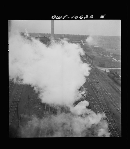 Untitled photo, possibly related to: Chicago, Illinois. Engines lined up at coaling station at an Illinois Central Railroad yard