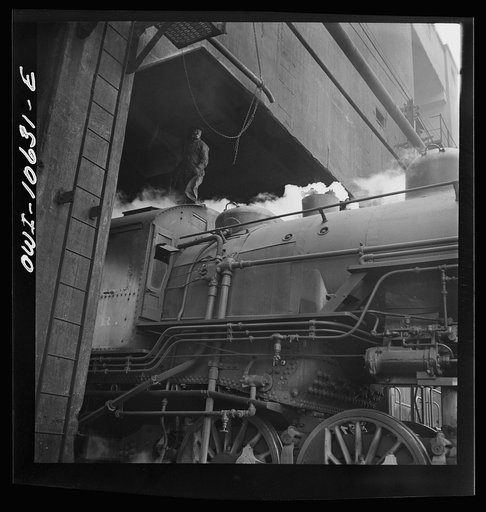 Untitled photo, possibly related to: Chicago, Illinois. The turntable at the roundhouse at an Illinois Central Railroad yard