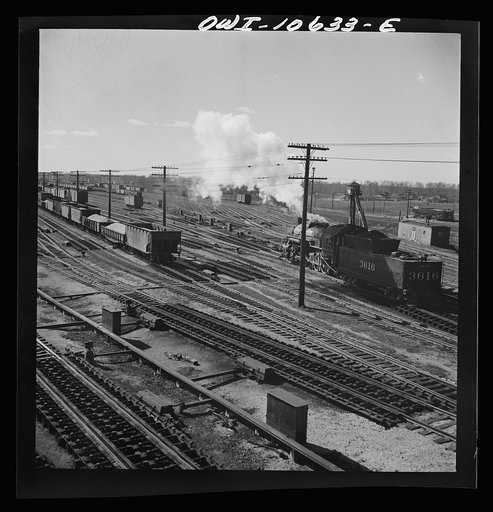 Chicago, Illinois. General view of south classification yard at an Illinois Central Railraod yard showing retarders in the foreground
