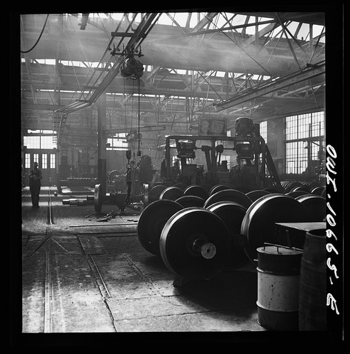 Chicago, Illinois. In the locomotive repair shops at an Illinois Central Railroad yard