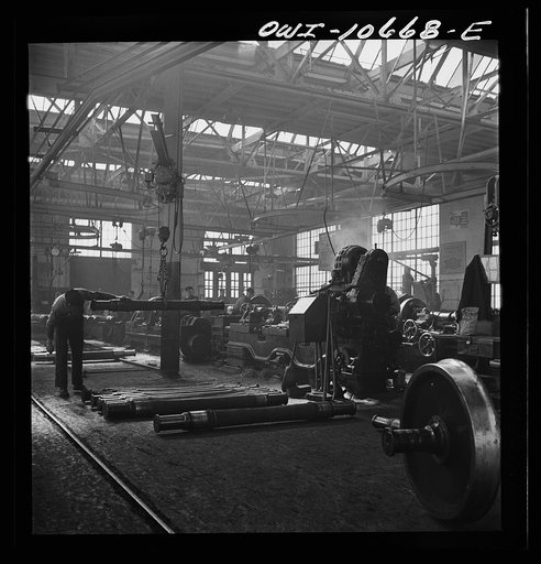 Chicago, Illinois. In the locomotive repair shops at an Illinois Central Railroad yard