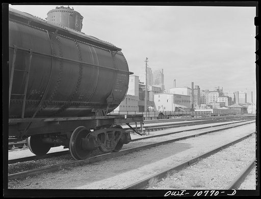 Oklahoma City, Oklahoma. Oil tank car and city skyline