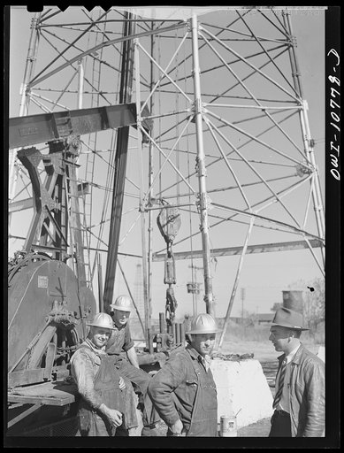 Untitled photo, possibly related to: Oklahoma City, Oklahoma. Oil field discovered about 1930. All the wells are now on the pump