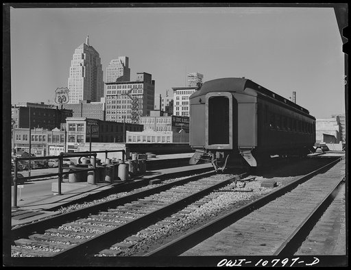 Oklahoma City, Oklahoma. Pullman car and city skyline