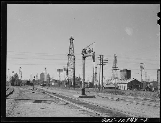 Oklahoma City, Oklahoma. Oil field discovered about 1930. All wells are now on the pump