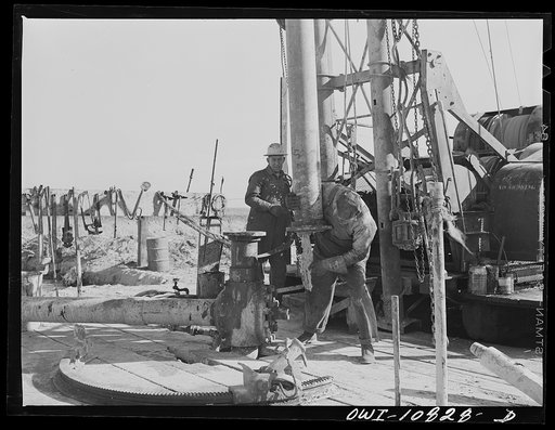 Moore County, Texas. Removing the drilling tool on cable tool drilling operations