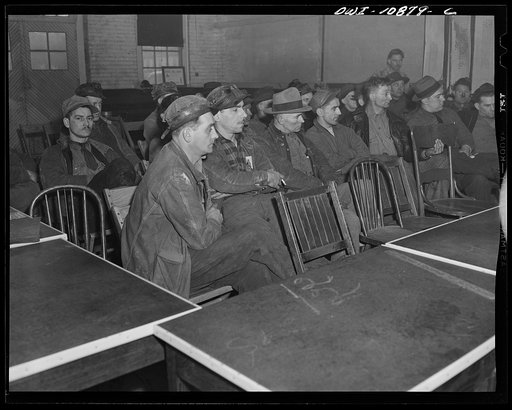 Pittsburgh, Pennsylvania (vicinity). Montour no. 4 mine of the Pittsburgh Coal Company. Mine foreman at a production meeting