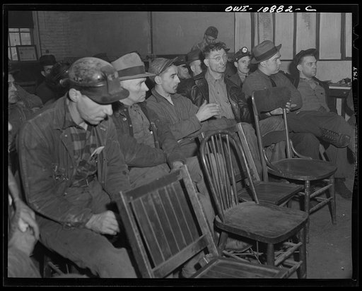 Untitled photo, possibly related to: Pittsburgh, Pennsylvania (vicinity). Montour no. 4 mine of the Pittsburgh Coal Company. Mine foreman at a production meeting