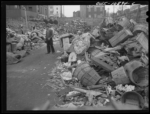 Lancaster, Pennsylvania. Everyone was asked to dump his scrap in a vacant lot at the center of town. It was then bought by a junk man and salvaged