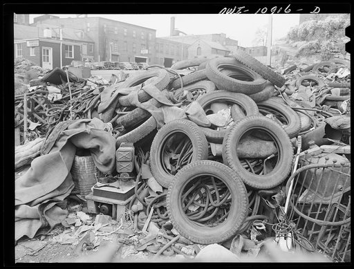 Lancaster, Pennsylvania. Everyone was asked to dump his scrap in a vacant lot at the center of town. It was then bought by a junk man and salvaged. Rubber scrap