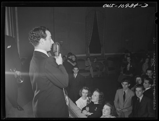 Lancaster, Pennsylvania. Company dance given in Moose Hall by employees of the Hamilton Watch Company so that new employees might get acquainted. Jazz fans listening to the orchestra
