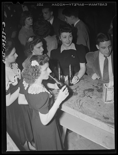 Lancaster, Pennsylvania. Company dance given in Moose Hall by employees of the Hamilton Watch Company so that new employees might get acquainted. Extra girls drinking cokes during an intermission