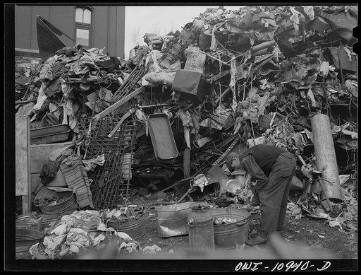 Lancaster, Pennsylvania. Everyone was asked to dump his scrap in a vacant lot at the center of town. It was then bought by a junk man and salvaged. Salvaging this scrap proved to be difficult because of the wholesale, indiscriminate method of collecting