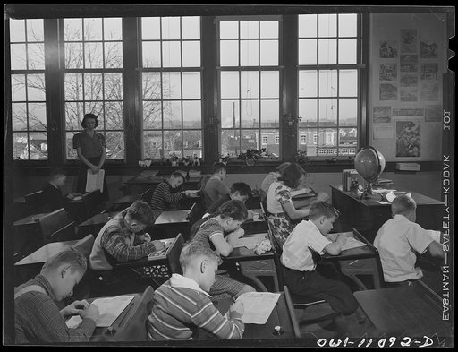 Lititz, Pennsylvania. Sixth grade class in current events in the Lititz Borough Public School. Students are studying about the route to Murmansk, its dangers, and the reason for using it