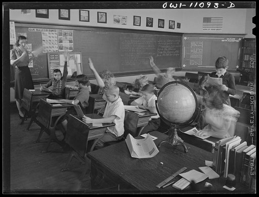 Untitled photo, possibly related to: Lititz, Pennsylvania. Sixth grade class in current events in the Lititz Borough Public School. Students are studying about the route to Murmansk, its dangers, and the reason for using it