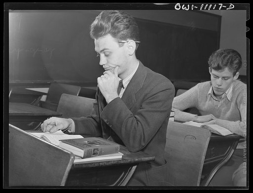 Lititz, Pennsylvania. High school boys, aged sixteen and seventeen, nearing graduation and the Army, are emphasizing their mathematics, to prepare themselves for more interesting work in the war
