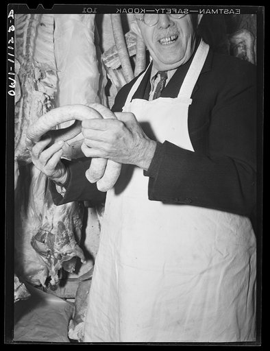Untitled photo, possibly related to: Lititz, Pennsylvania. Benjamin Lutz, butcher, who also writes both hymns and patriotic songs, some of which he has sent to Army camps. He collected five tons of scrap