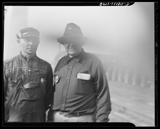 Hanna furnaces of the Great Lakes Steel Corporation. Detroit, Michigan. Foreman and a worker who supervises the coke ovens