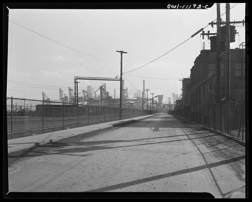 Untitled photo, possibly related to: Hanna furnaces of the Great Lakes Steel Corporation. Detroit, Michigan. General view of coke oven and quenching tower