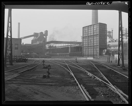 Hanna furnaces of the Great Lakes Steel Corporation. Detroit, Michigan. General view of coke oven and quenching tower