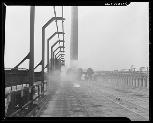 Hanna furnaces of the Great Lakes Steel Corporation. Detroit, Michigan. Coal tower atop coke oven